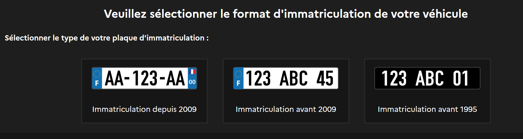 S&eacute;lection du format de plaque