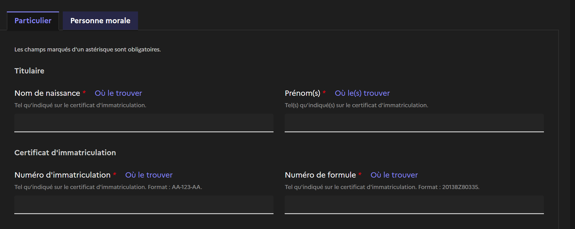 Formulaire d'informations