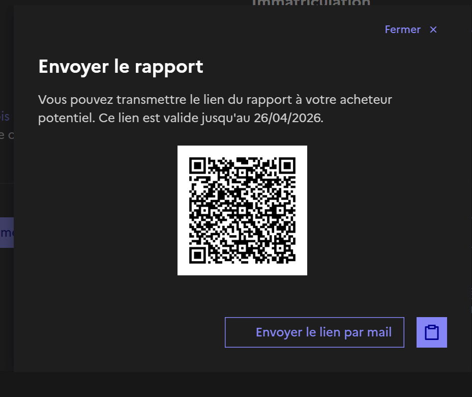 Fen&ecirc;tre d'envoi du rapport